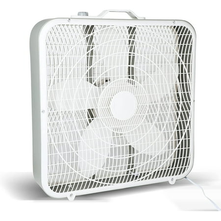 InfiniPower 20-inch Box Fan 3-Speed Cooling Table Fan with Carry Handle & Safety Grills White