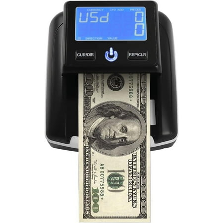Portable Fake Currency Reader Counterfeit Bill Detector Rechargeable Any Way Direction USD & EUR Bill Checker Machine for Car/Office/Home with Total Value Display