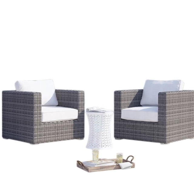 Living Source International Chaises de Patio en Osier / Rotin Gris/toile Ensemble de 2