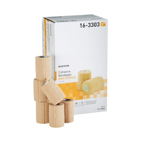 McKesson Cohesive Bandages, Self-Adherent Compression Wrap, 3 in x 5 yd, 1 Count, 24 Packs, 24 Total