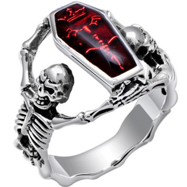 FDLK, anillo de calavera Punk Vintage para hombre, anillo de compromiso de Hip Hop, anillos de circón rojo a la moda para hombre, joyería para mujer, anillos de Color plateado Tan Jianjun unisex