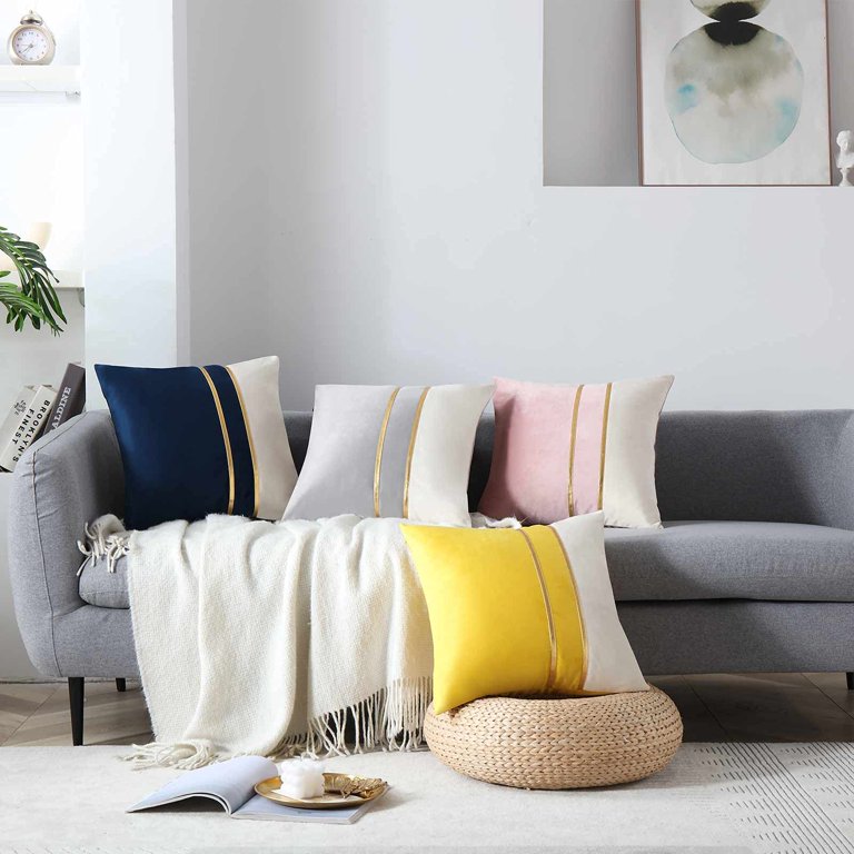 Gray sofa yellow online pillows