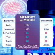Memory and Mood Brain Advanced Formula Brain Support Pills Maximum Strength Supplement 180 Capsules
