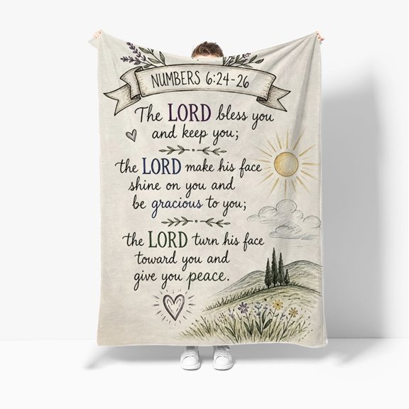 The Lord Bless You Scripture Flannel Blanket, Floral Bible Verse Throw Blanket, Christian Religious Decor for Home Bedroom Couch, Soft Cozy Blanket, 40x60 Inch