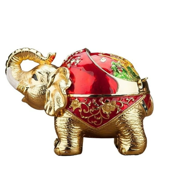Gusnilo Elephant Ashtray with Lid - Windproof Metal Ashtray for Outdoor & Indoor Use, Practical Vintage Decoration (Red)