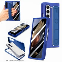 for Samsung Galaxy Z Fold 5 Case with Strap, [Non Slip Silicone Touch] Slim Protective Phone Case with Elastic Finger Wristband, Shockproof PC Cover for Samsung Galaxy Z Fold 5 2023 - Blue
