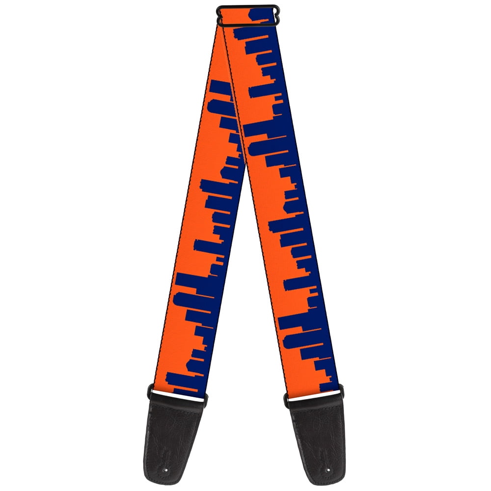 Buckle-Down Guitar Strap, Denver Solid Skyline Orange Navy, 2 Inches Wide
