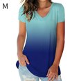 thumbnail image 1 of Camiseta de mujer con cuello en V, manga corta, gradiente superior, camiseta informal, azul, M Sweethay AP001652-17, 1 of 5