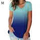 thumbnail image 1 of Camiseta de mujer con cuello en V, manga corta, gradiente superior, camiseta informal, azul, M seitruly AP001652-17, 1 of 5