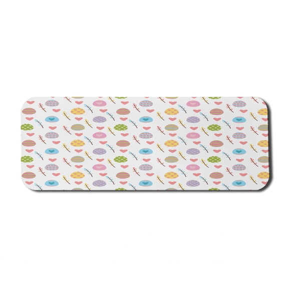 Easter Computer Mouse Pad, Colorful Eggs with Stripes Dots Leaves Branches and Hearts Joyous Spring Elements, Rectangle Non-Slip Rubber Mousepad Large, 31" x 12" Gaming Size, Multicolor, by Ambesonne