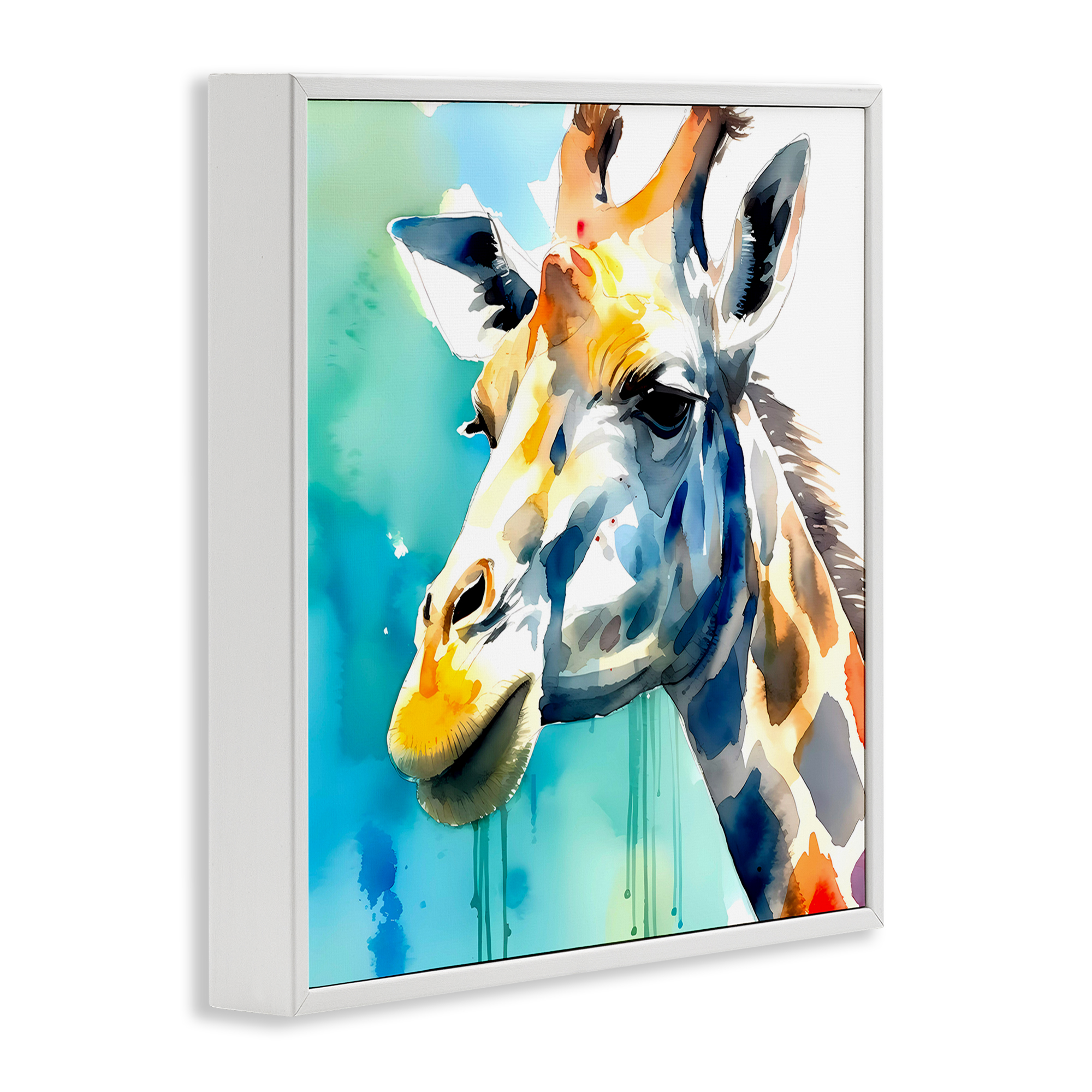Stupell Industries Giraffe with Blue Splash Animals & Insects Painting White Framed Art Print Wall Art, 12 x 12