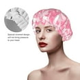 thumbnail image 4 of YFYANG Women's Double Waterproof Shower Cap, Pink Spring Pattern Reusable Hair Cap for All Hair Styles and Head Sizes, 4 of 9