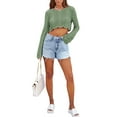 thumbnail image 2 of xiaxaixu Women's Spring Autumn Short Knitwear Solid Color Long Sleeve Crewneck Pullover Sweater, 2 of 5