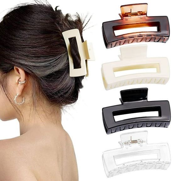 4 pack Hair Claw Clips hair accessories for Women Girls Medium Hair Clips for thin/short Hair Acrylic Rectangular Hair Clips 4.1" Hair Clips Non-slip Clip