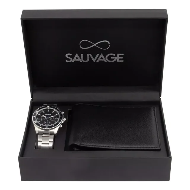 Set De Reloj Y Billetera Para Caballero Acero Caratula Negra