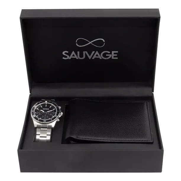 Set De Reloj Y Billetera Para Caballero Acero Caratula Negra