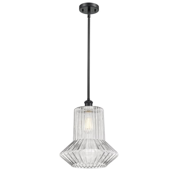 516-1S-BK-G212 Innovations Lighting Springwater - 1 Light Stem Hung Mini Pendant In Industrial Style-14 Inches Tall and 12 Inches Wide-Matte Black