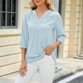 thumbnail image 2 of Ashosteey Womens Cotton Linen Front Button Tops 3/4 Sleeve V Neck T-Shirts Casual Dressy solid color Blouses 2024 Basic Fashion summer Tee, 2 of 4