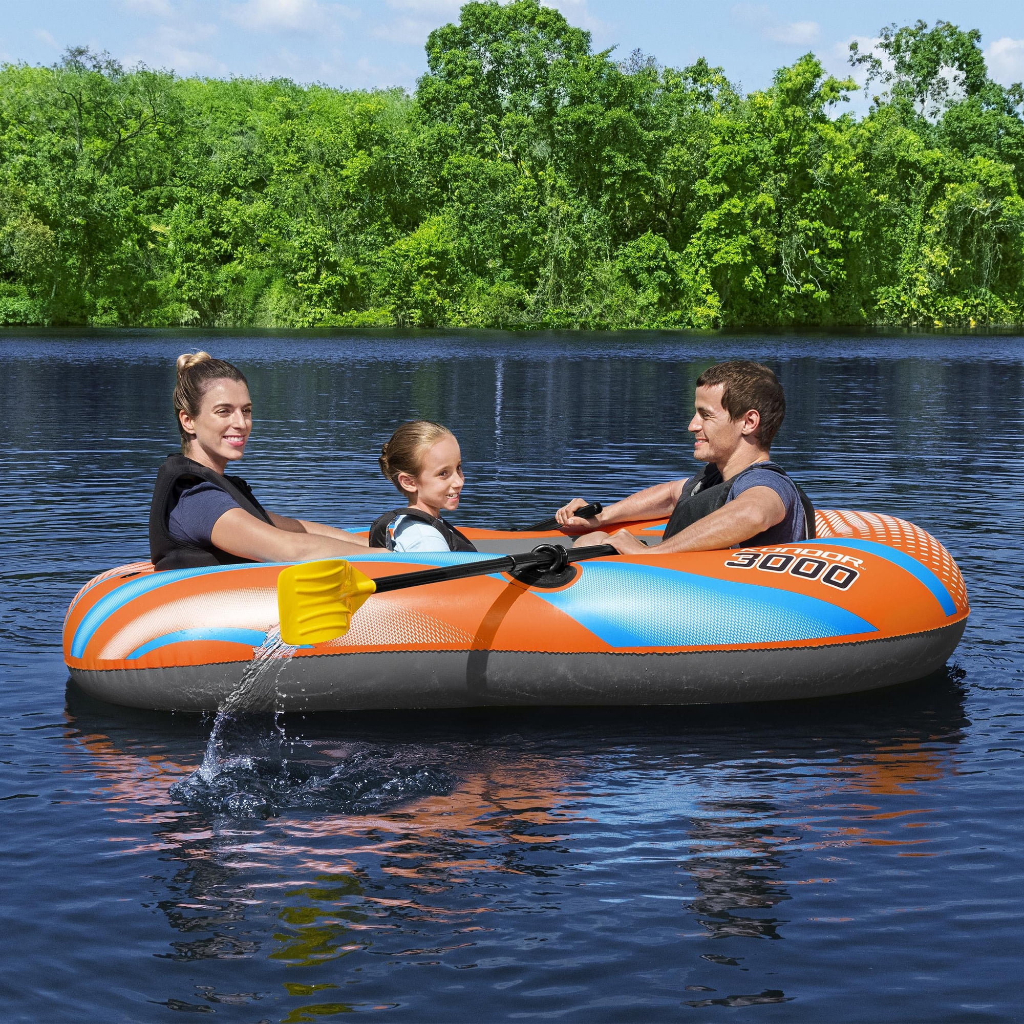 H2OGO! Kondor 3000 Inflatable Raft Set - 6'11" x 48" - Orange & Blue, Fits 2 Adults & 1 Child, Oars & Hand Pump, Water Sports Boat, 410lb Cap, Ages 6+