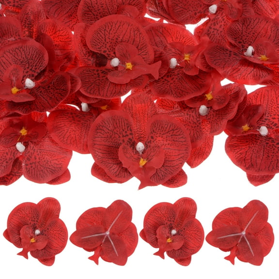 20-Pack Artificial Orchid Flower Heads, Silk Faux Butterfly Flowers Head for Decor [3.54", Red]