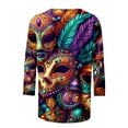 thumbnail image 4 of Cavosen Carnival Day Womens 3/4 Sleeve T Shirts Casual Festival Mardi Gras Crewneck Tops Mask Graphic Print Blouse Holiday Trendy Shirts Loose Workout Tees Party Shrove Tuesday T-Shirts 2XL, 4 of 5