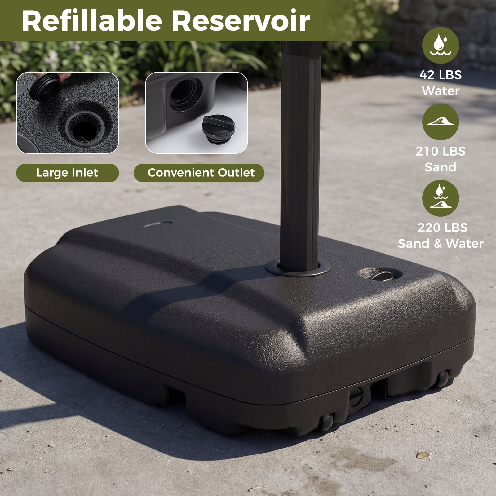 Costway 220 LBS Cantilever Umbrella Base, Water & Sand Filled Umbrella Weighted Stand
