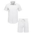 thumbnail image 4 of COOFANDY Men's Cotton Linen Sets Outfits 2 Piece Summer Beach Short Sleeve Button Down Shirts Beachwear Party Outfits, 4 of 4