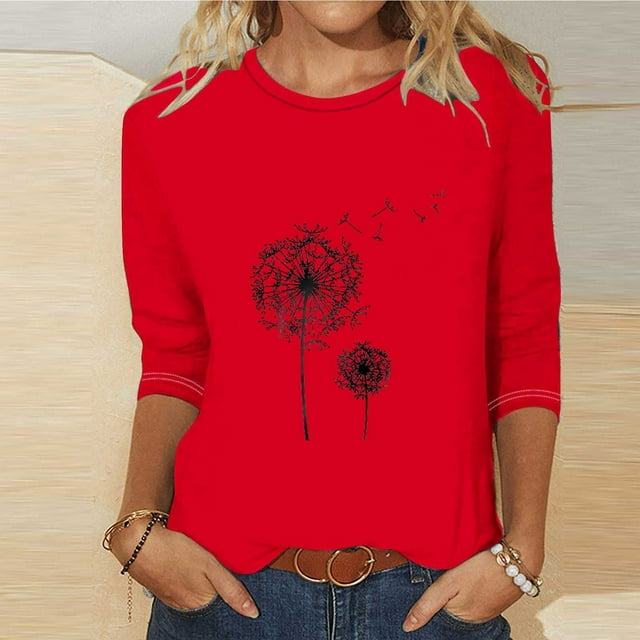 Mefallenssiah Blouses pour Femmes 2024 Mode Féminine T-Shirt Imprimé Manches 3/4 Blouse Col Rond Hauts Décontractés