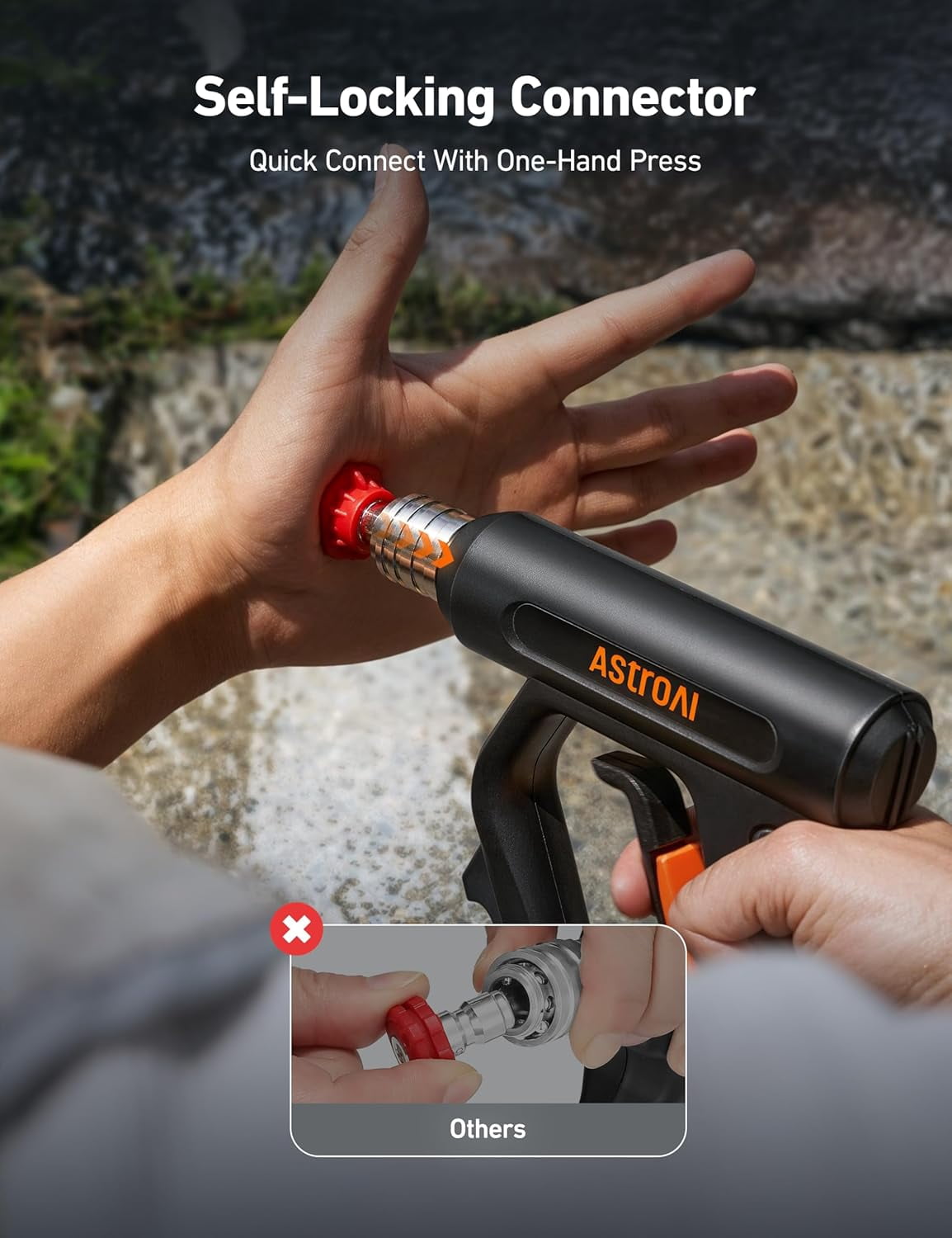 AstroAI Short Pressure Washer Gun with Swivel High Pressure Washer with 4 Nozzles and 3/8” Swivel Quick Connector - 4060PSI Max and Compatible, Black