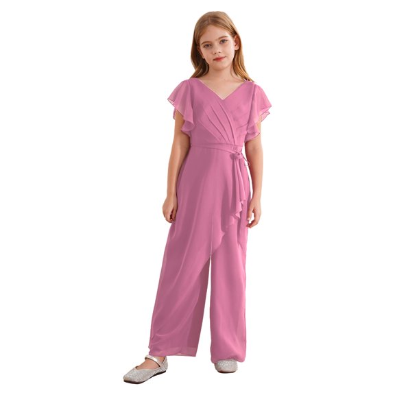 Eandarui Girls Jumpsuit Kids Fashion Cap Sleeve Wide Leg Romper V Neck One Piece Summer Outfits Dusty Pink 8