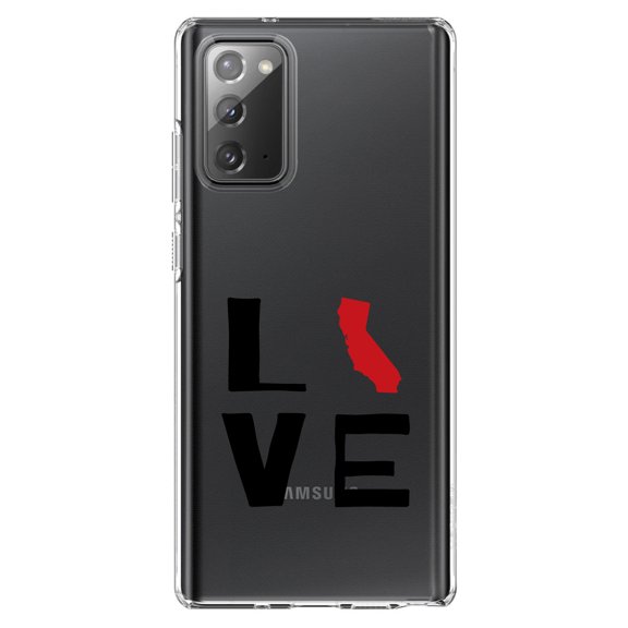 DistinctInk Clear Shockproof Hybrid Case for Samsung Galaxy Note 20 (6.7" Screen) - TPU Bumper Acrylic Back Tempered Glass Screen Protector - California - Love Black & Red