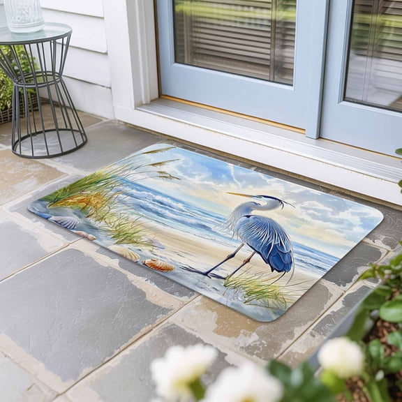 Coastal Birds Door Mat Indoor Outdoor, Blue Sky Heron Seabird Tropical Beach Non Slip Welcome Mat with Rubber Backing, Absorbent Fabric Front Door Mats Entryway Rug for Home Patio Entrance 20"x31.5"