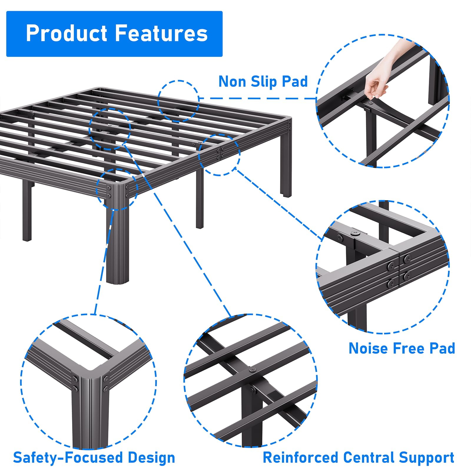Woozuro 18" Heavy Duty Standard Bed Frame, Full