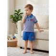 thumbnail image 6 of Loicainy Baby Toddler Boy Independence Day Clothes 6 12 18 24 Months 2T 3T 4T Short Sleeve Lapel Flag Embroidery Striped Shirt Drawstring Shorts Outfits, 6 of 9