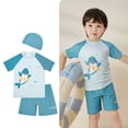 thumbnail image 2 of Gaexia Toddler Boys Swim Suit Rash Guard Dolphin Print Short Sleeve Swimsuits Set with Swim Trunk Bathing Suit with Hat Sunsuit Swimwear Set Water Park Adventures (Sky Blue-8,8-10 Years), 2 of 3
