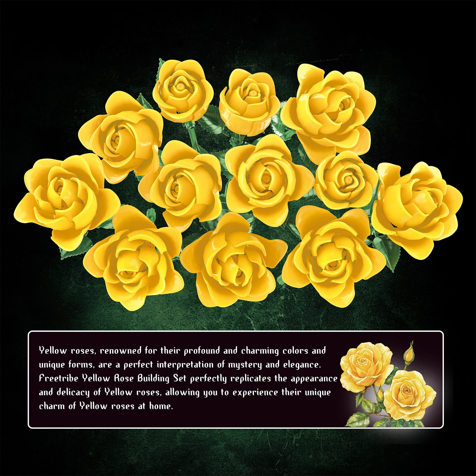 BrickPhos-Yellow Rose Flower Bouquet Building Set Toys ,Mothers Halloween Christmas Valentine's Day Gifts for Her  (585pcs)