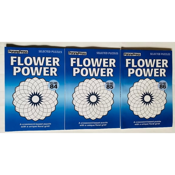 Volumes 84, 85, and 86 of the Flower Power Crossword Puzzles from Penny Press Selected Series