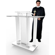 Clear Rolling Floor Podium with Casters Floor-Standing Vertical Podium,Podium Stand for Church,Podium Stand Portable,Podium Water Bottle,Durable Transparent Acrylic and MDF Platform