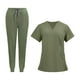 thumbnail image 5 of Conjunto de uniformes exfoliantes de manga corta perfecl para enfermera pantalones cuello en V ropa de trabajo mujer Verde l, 5 of 8