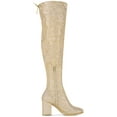 thumbnail image 3 of BLISSFUL STEP Women's Boots Glitter Over The Knee High Boots Chunky Heel Round Toe Lace Up Sparkly Boots Gold 7.5, 3 of 7