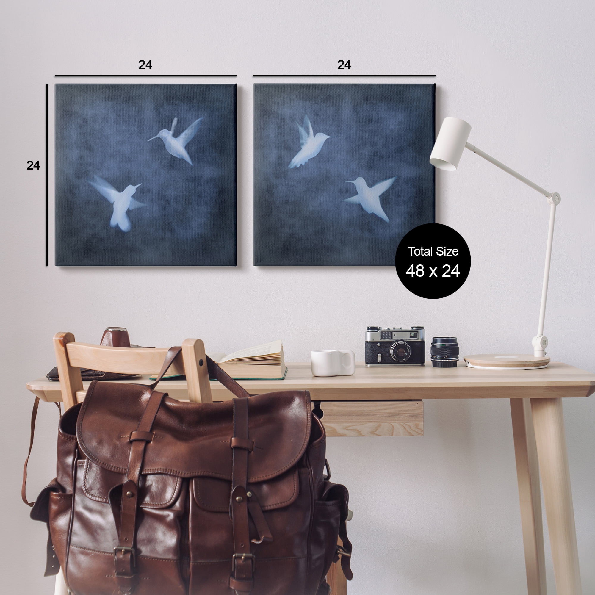 Stupell Modern Blue Birds Flying Silhouettes Animals & Insects Painting Gallery Wrapped Canvas Print Wall Art, Set of 2