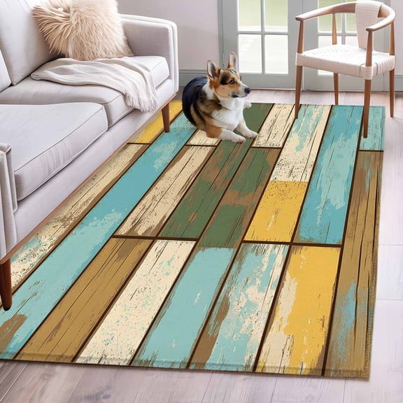 Hallway Runner Rugs 2.7x5 Ft, Brown Blue Vintage Non Slip Area Rugs for Kitchen Bedroom Entryway, Retro Farmhouse Elegant Pastoral Washable Carpet Runner Rug Floor Mats for Bedroom Home Decor