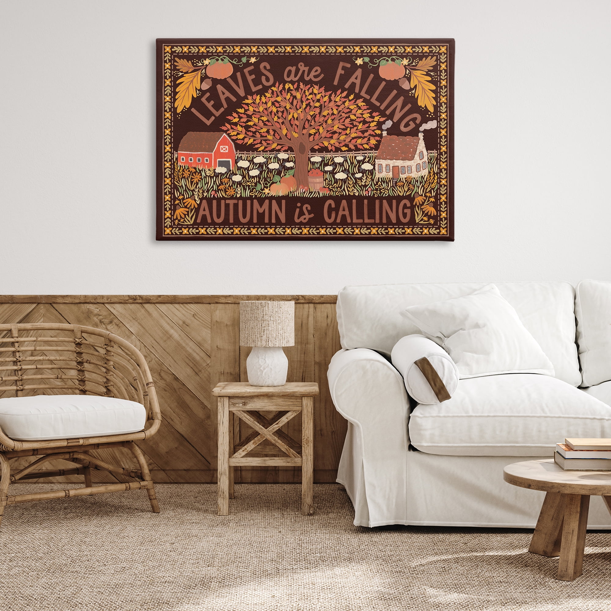 Stupell Industries Leaves Falling on Brown Landscape Painting Gallery Wrapped Canvas Art Prints Wall Art, 45 x 30