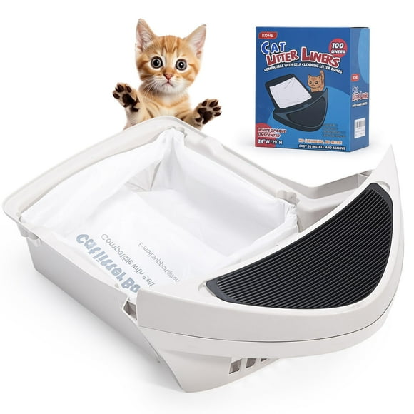 KONE 100 Pack Litter Box Robot 3 and 4 Waste Bags, Self-cleaning Cat Litter Box Liner Bags, Automatic Litter Box Liners, Waste Drawer Liners for Heavy Duty 9-11 Gallons, 6174-100