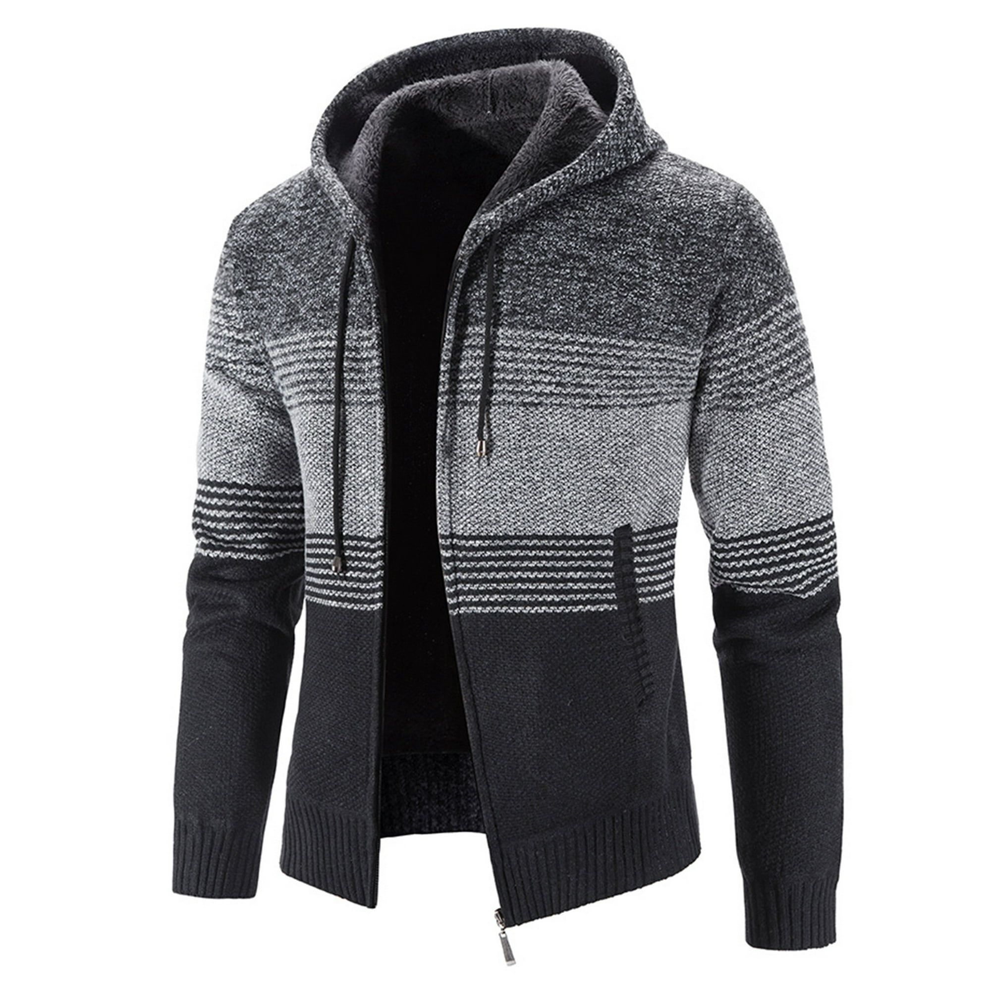 Durtebeua Mens Hoodies Knit Sweater Full Zip Fleece lined Cardigan Sweaters Casual Regular Fit Knit Hooded Men Sweater Jacket Dark Gray M Walmart