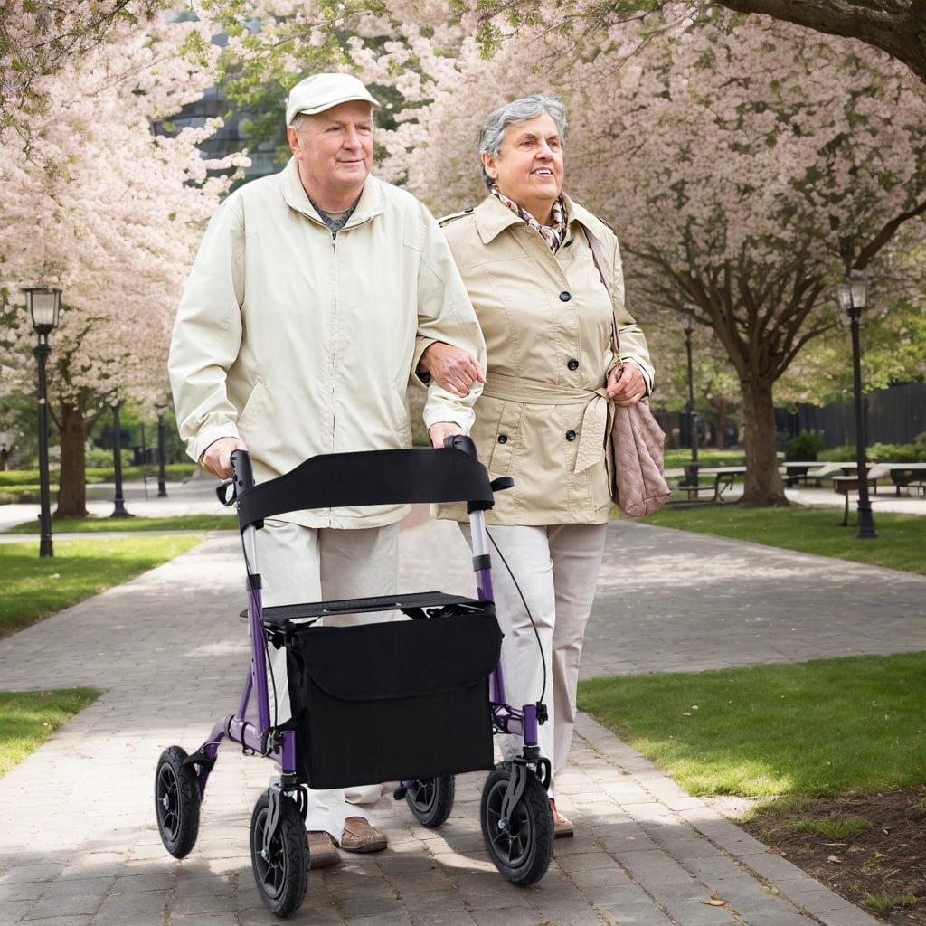 Resenkos Medical Mobility Walker,Height Adjustable Rollator Walker Foldable Rolling Walker with Seat for Seniors-Purple