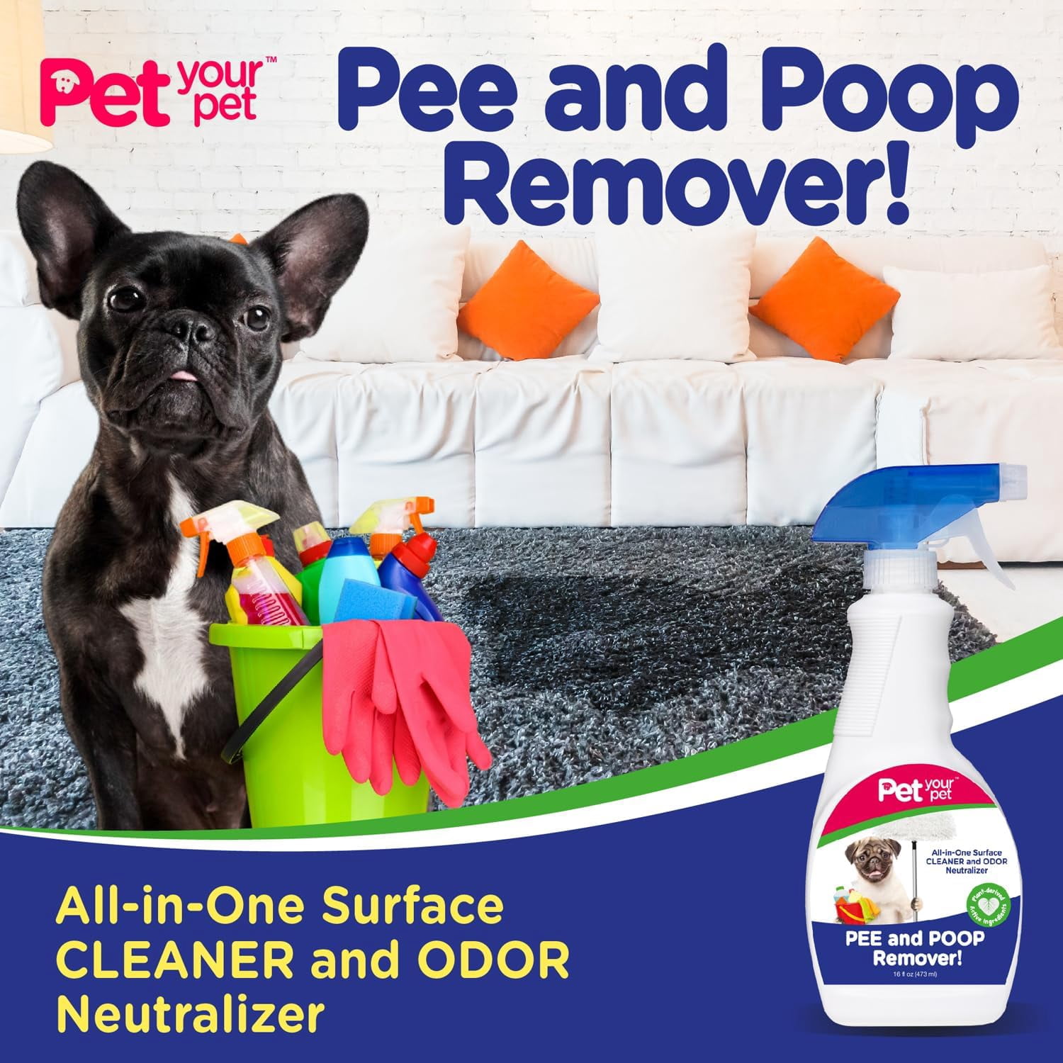 Dog Pee and Poop Remover – All-in-One Pet Stain and Odor Remover with Plant-Derived Ingredients – Stain and Odor Removers for Upholstery, Carpets & Hard Floors