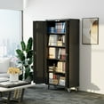 thumbnail image 7 of SUXXAN Black Metal Garage Cabinet with Pegboard and Wheels, Tall Mutifunctional Lockable Storage Cabinet with Lock, Steel Tool Cabinets 4 Shelves for Home Office, Garage Warehouse, Assembly Required, 7 of 7