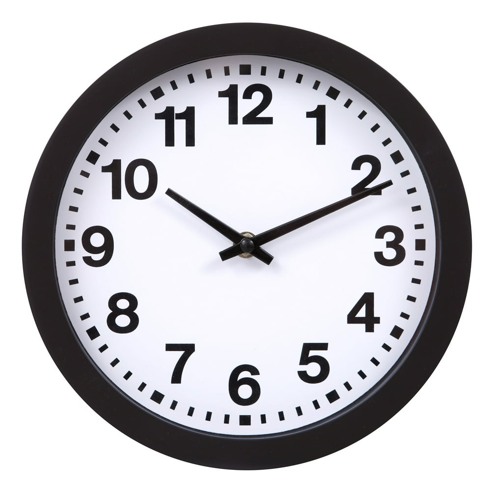 Patton Wall Decor 9 Inch Round Black Wall Clock with Bold Numbers