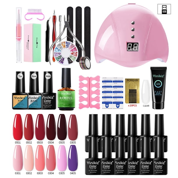 Juego de herramientas para decoración de uñas, juego de herramientas con luz para principiantes, pegamento de fototerapia, esmalte de uñas multicolor, taladro decorativo, pegamento explosivo